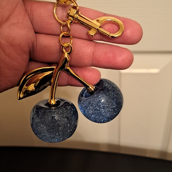 Blue Glitter Cherry Keychain New - Picture 2 of 3